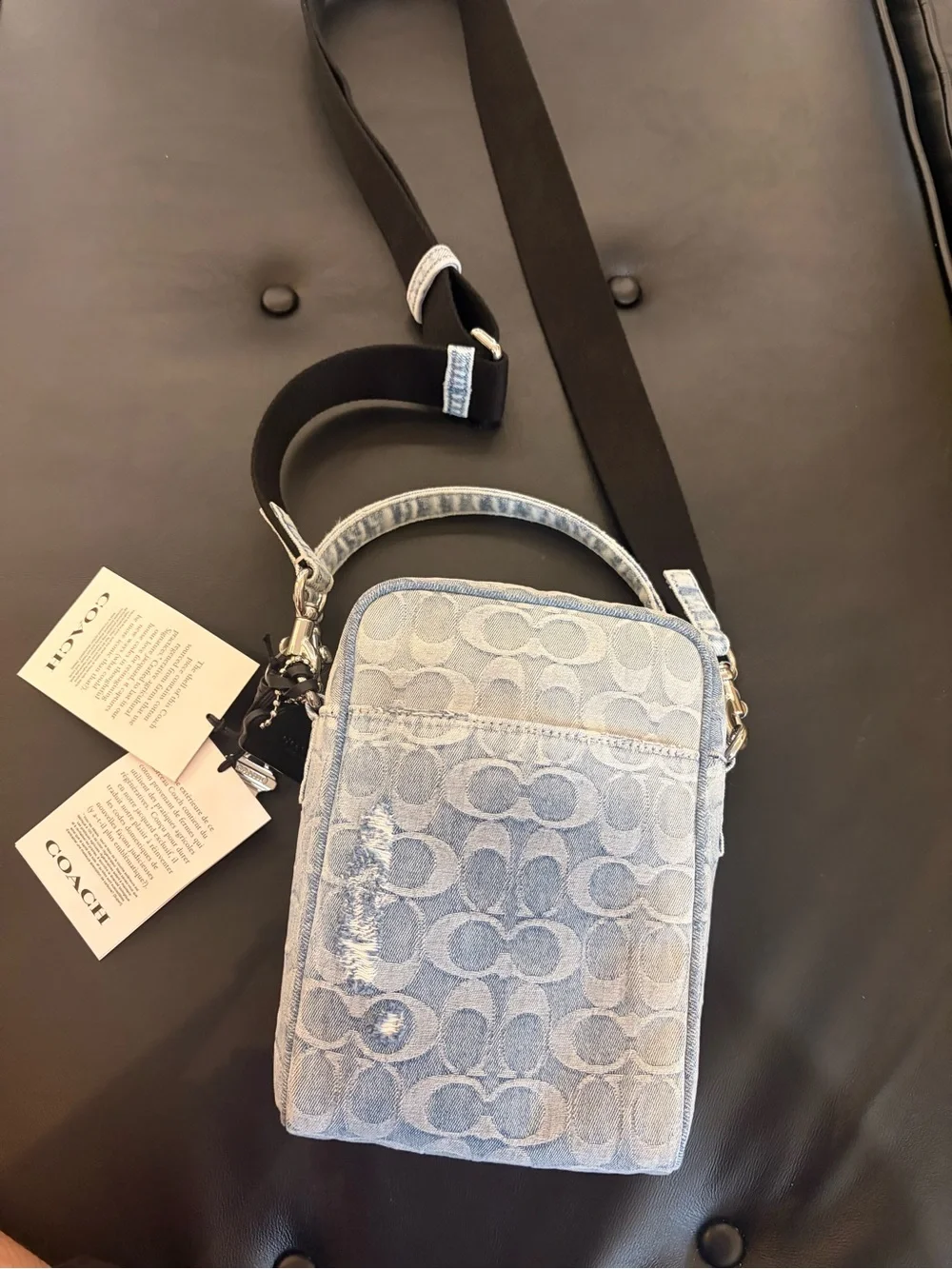 Coach Light Blue Signature Denim Crossbody Shoulder Bag unisex